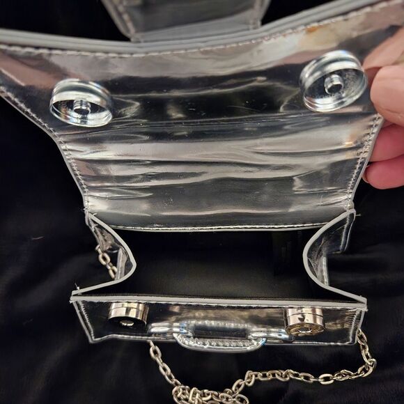 Silver Chrome Mini Bag with Chain Strap and Flap Closure - Picture 3 of 8